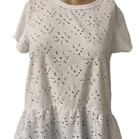 Nanette Lepore Eyelet Peplum Short Sleeve Top. White. Small. Girly Glam, Twee - Picture 2 of 10